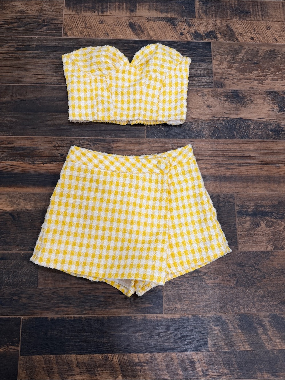 Fashion Nova Yellow and White Gingham Crop Top